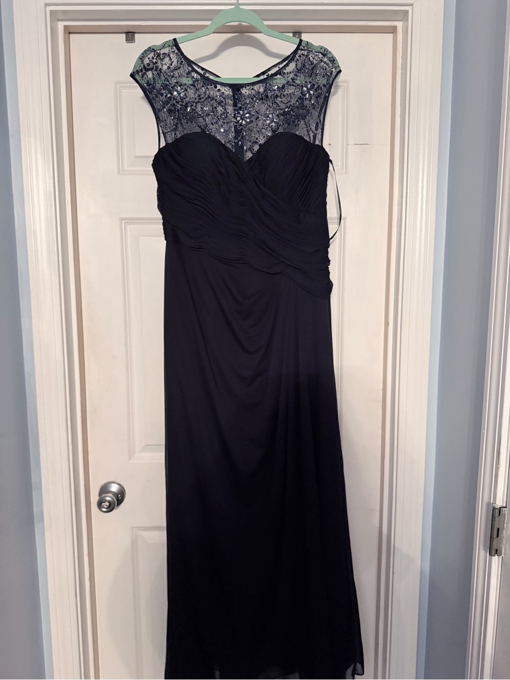 Patra navy Maxi Dress with Beaded Illusion Yoke
